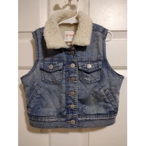 Cat & Jack Denim Snap Button Fleece Lined Vest Girl S 6/6X